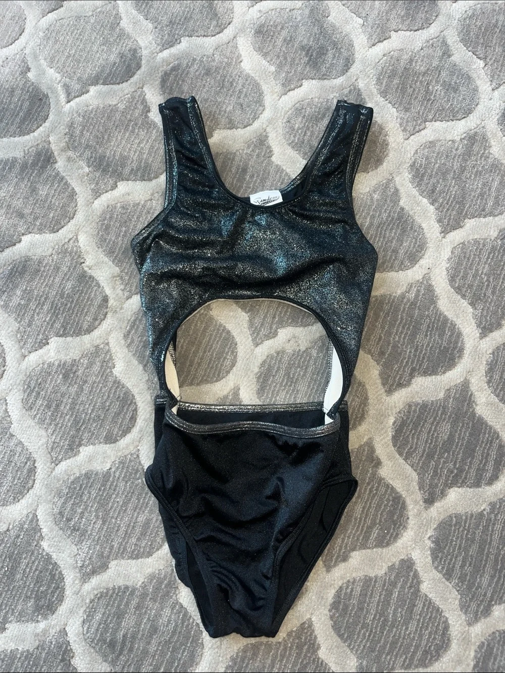 Girls' Black Metallic Cutout One-Piece Swimsuit